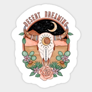 Desert Dreaming boho cow skull design Sticker